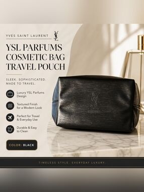 YSL Parfums Black Textured Cosmetic Bag Travel Pouch Makeup Case